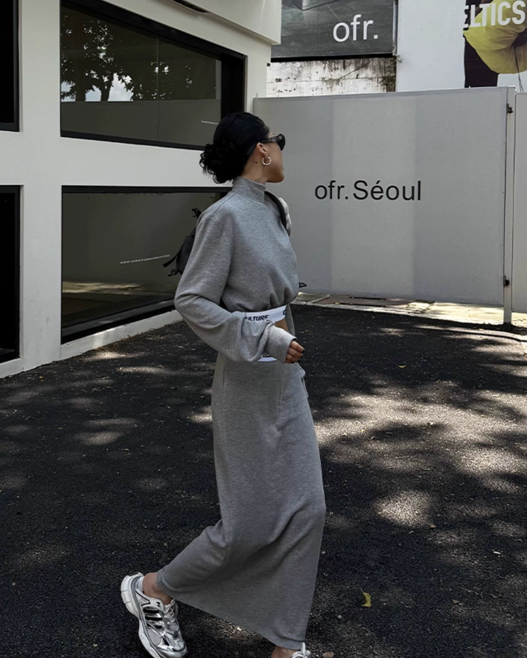 High Neck Long Sleeve Top / Mid Length Skirt ZRS0095