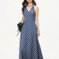 Paid Halter Neck Dress / Knit Cardigan WEO0003