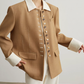 Button-Design Luxury Jacket / White Straight Pants SUY0029