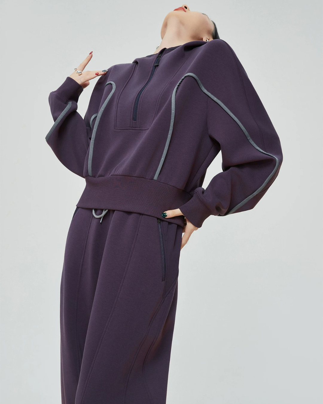 Half-Zip Sailor Collar Tops / Wide Sweatpants FER0383