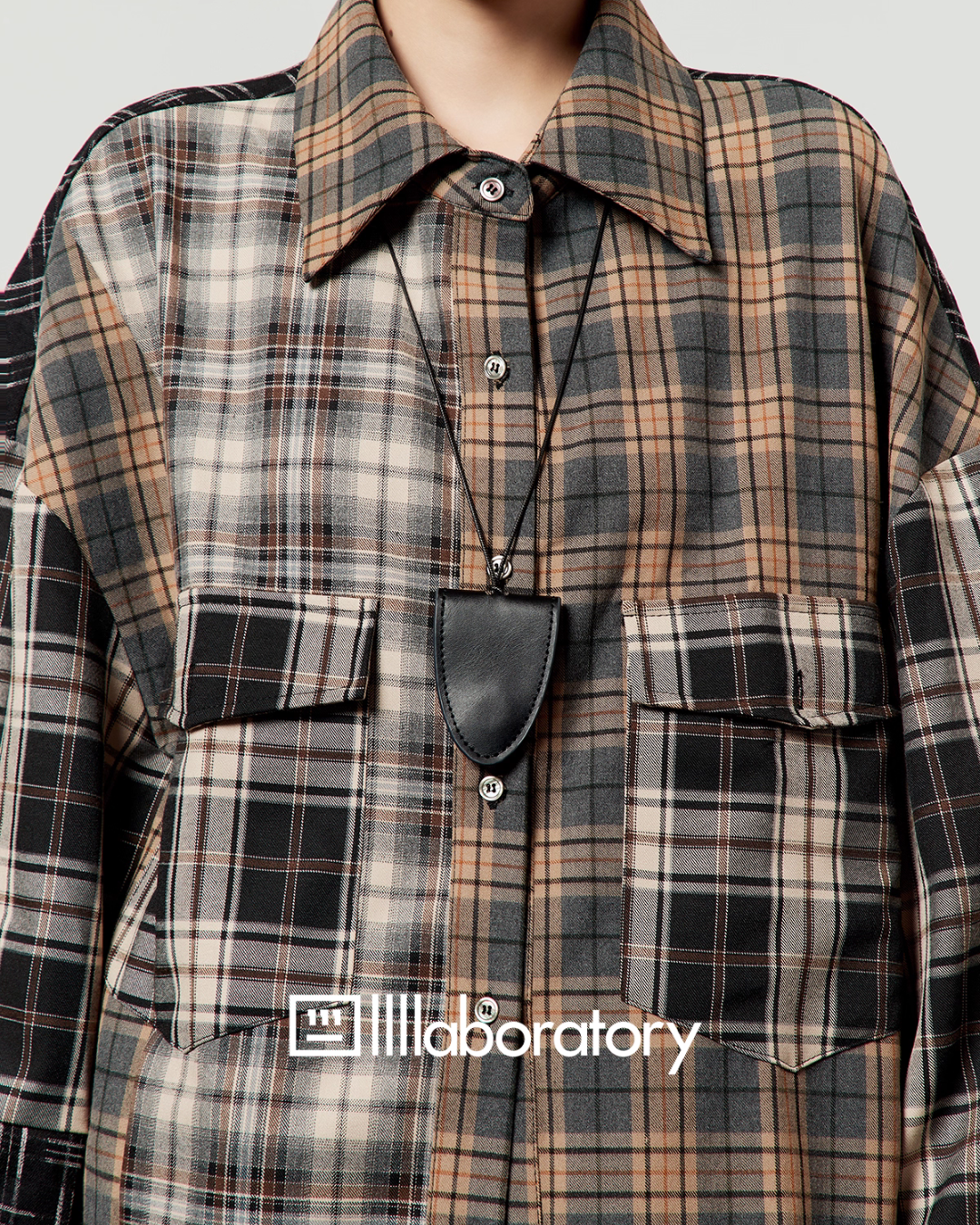 Brown Plaid Shirt  / Leather Mini Skirt LLA0519