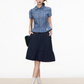 Checked Short Sleeve Shirt / Dark Blue Midi Skirt WEO0028