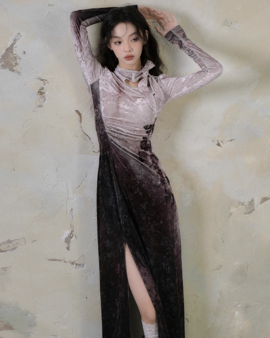 Butterfly Velvet Slim Dress SHE0001