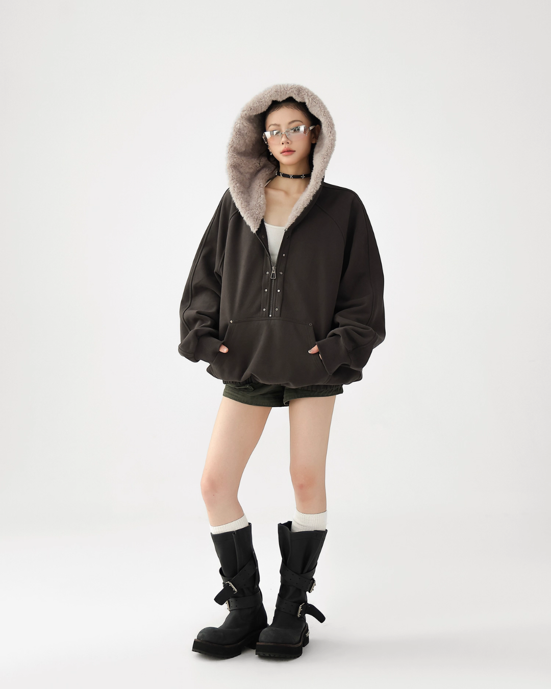 Duty Half Zip Collar Fleece Hoodie ACS0321