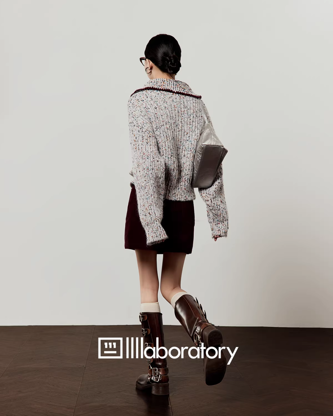 Mixed Color Knit Cardigan/Dark Purple Skirt LLA0580