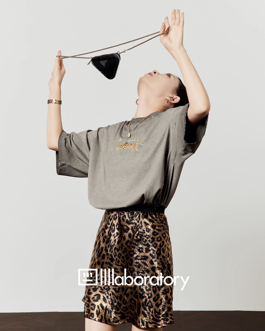 Tiger Print Short Sleeve T-Shirt / Leopard Mini Skirt LLA0504