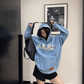 Oversize Retro Embroidered Denim Hoodie YLS1077
