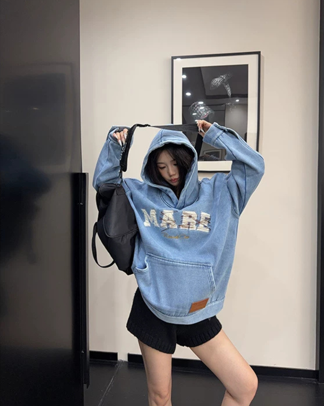 Oversize Retro Embroidered Denim Hoodie YLS1077