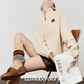 Half-Zip Knit Top / Checkered Skirt / Pleated Skirt LLA0530