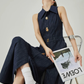 Gold Button Denim Sleeveless Dress FER0132