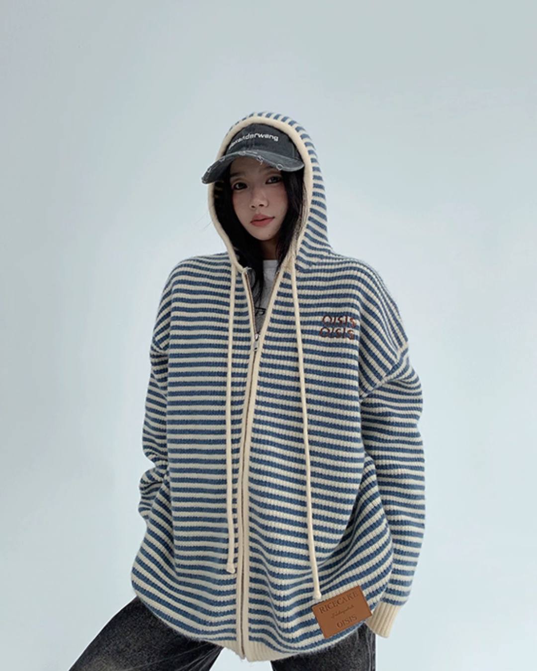 Stripe Relaxed Knit Hoodie YLS0999