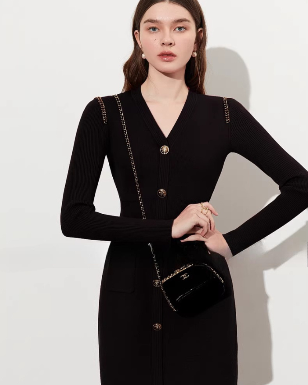 Gold Button Tight Mini Dress DPY0073
