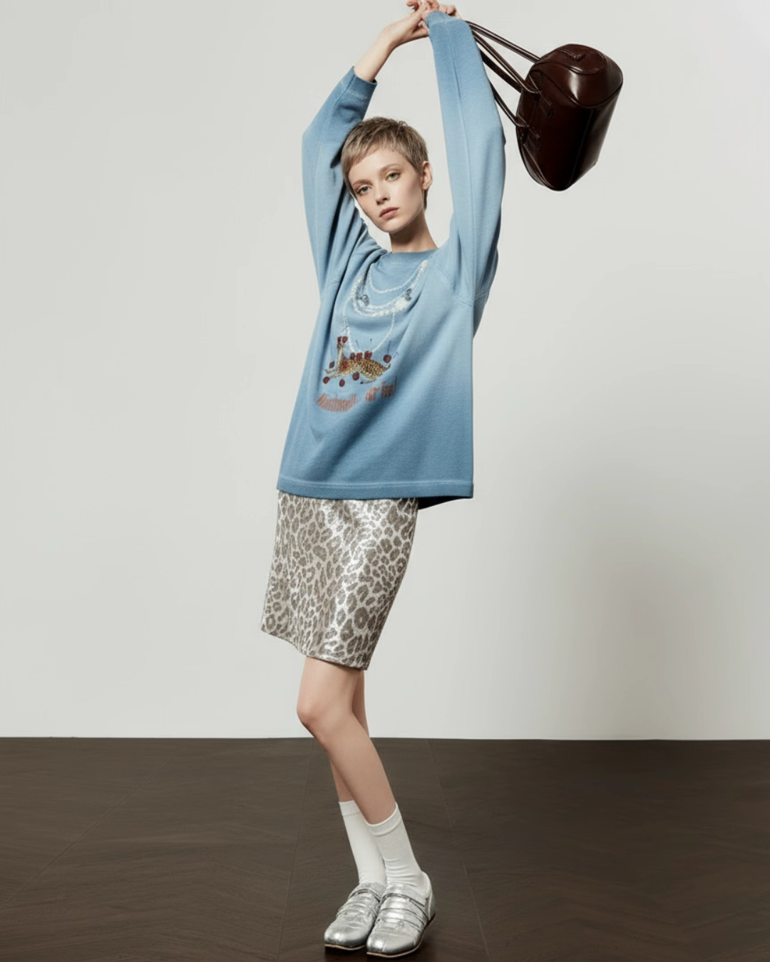 Pearl Light Leopard Long-Sleeve Top/Leopard Skirt LLA0609