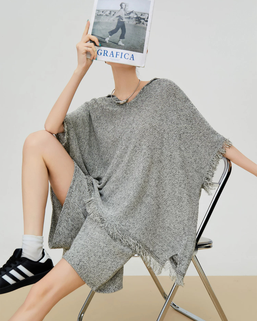 Poncho-Style Summer Knit Top / Half Pants FER0310