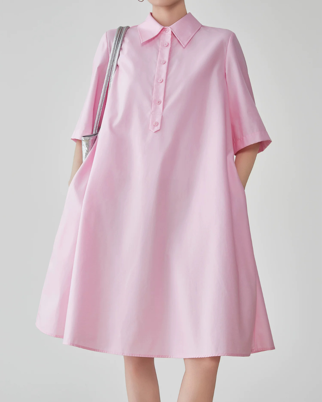Pink Short-Sleeve Shirt Dress FER0175