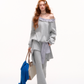 Stripe Lace Frill Off Shoulder Top / Flare Pants ASG0065