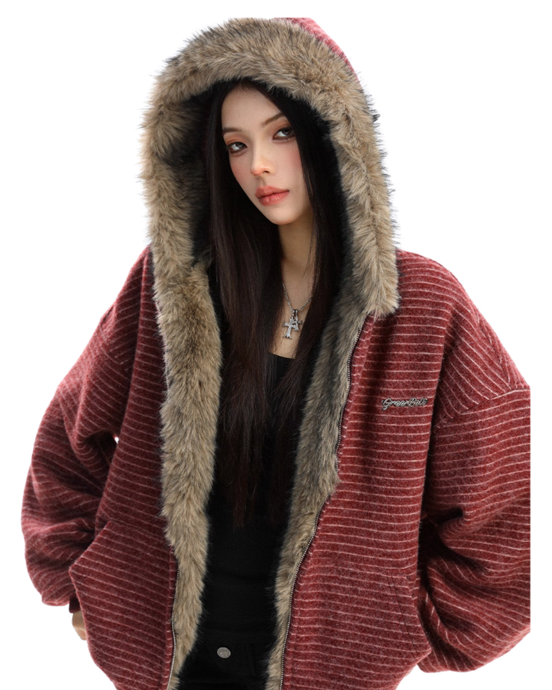 Inner Fur Thin Stripe Zip Hoodie BGS0032