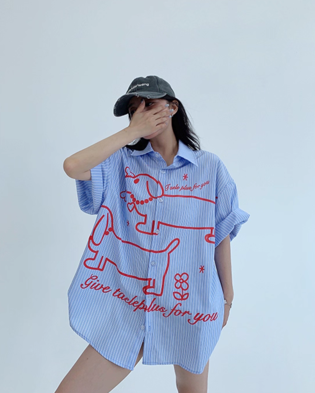Dog Print Striped Shirt YLS0893