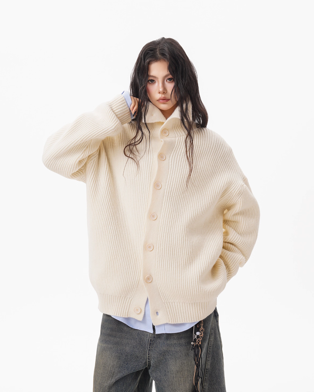 Stand Collar Knit Cardigan BWA0004