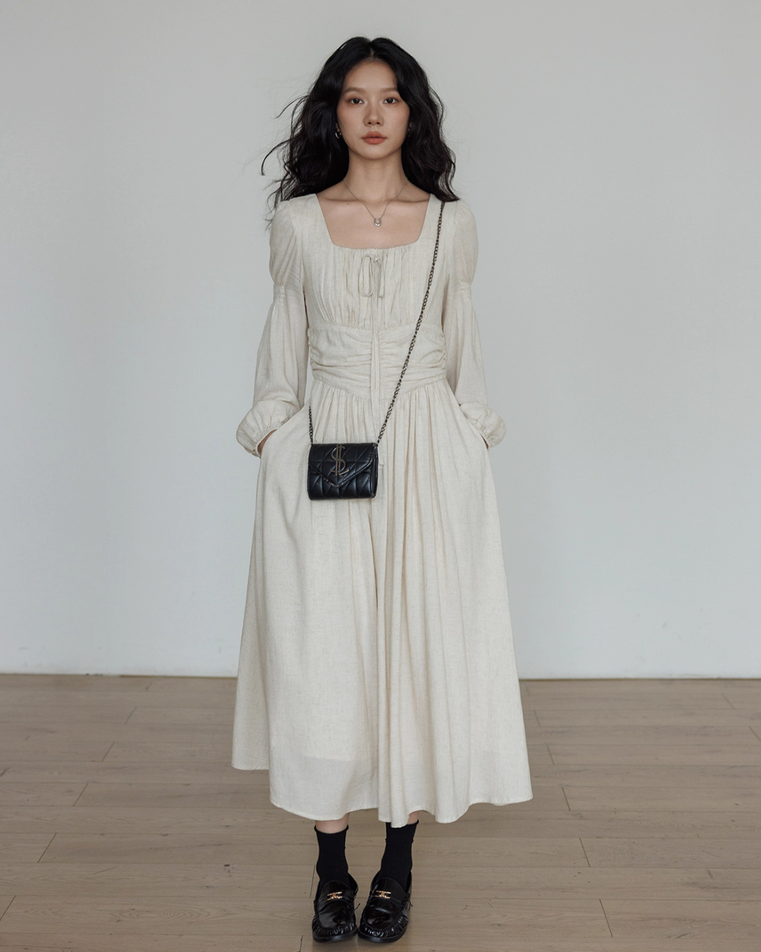 Linen Long-sleeve Slim Dress VAS0155