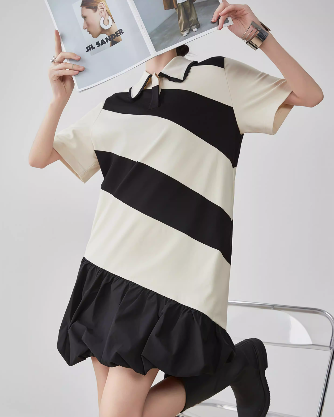 Polo Collar Color-Blocking Dress FER0112