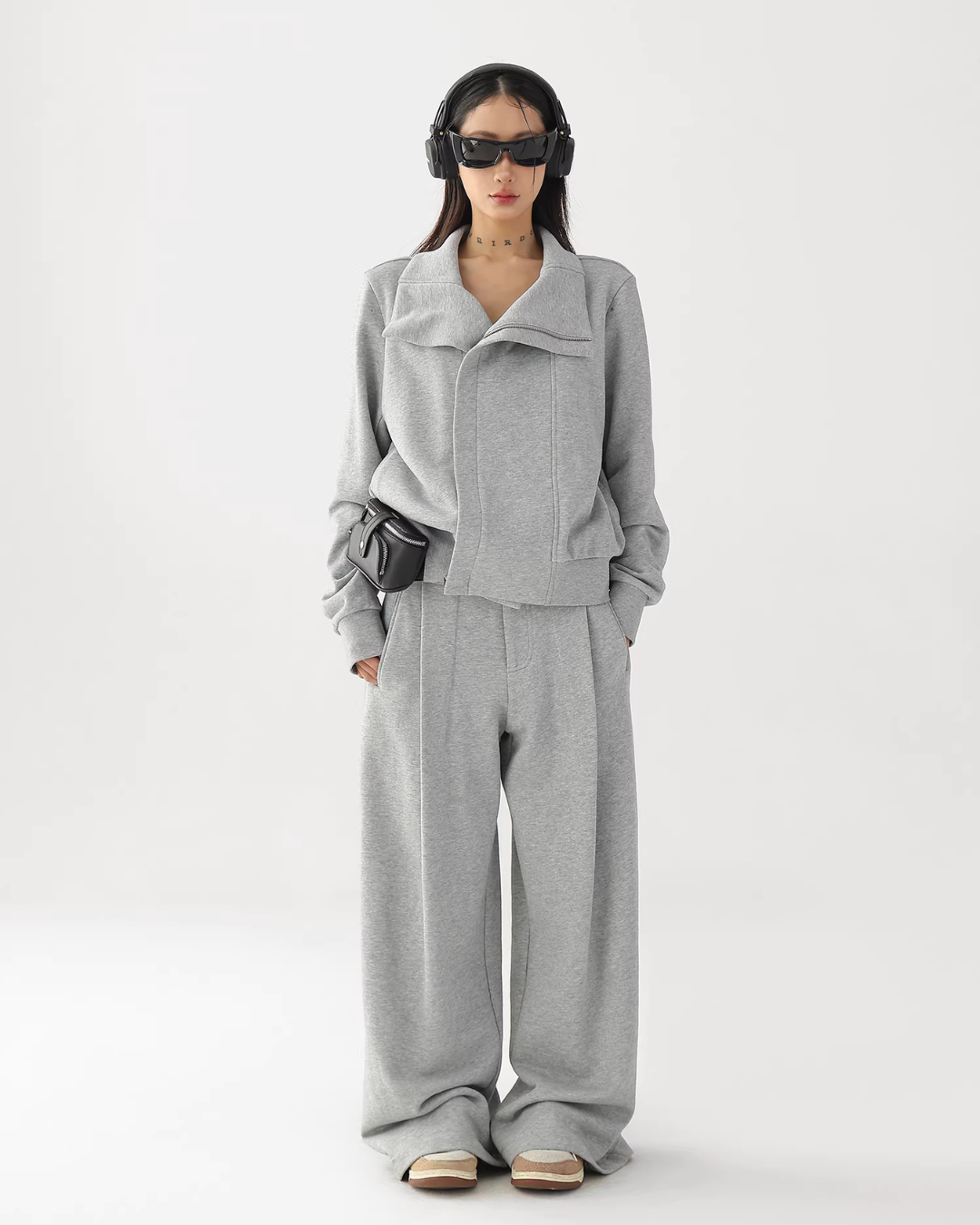 Stand Collar Cropped Jacket/Casual Wide Pants ACS0360