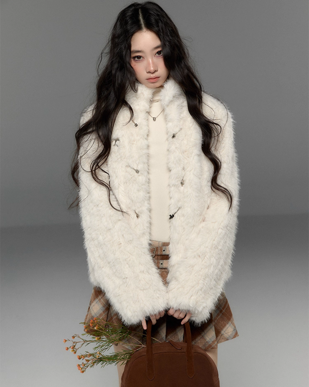 Stand Collar Fluffy Fur Jacket TRK0009