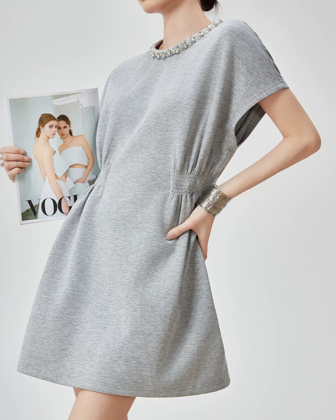Waist Gather Sweatshirt Mini Dress FER0275
