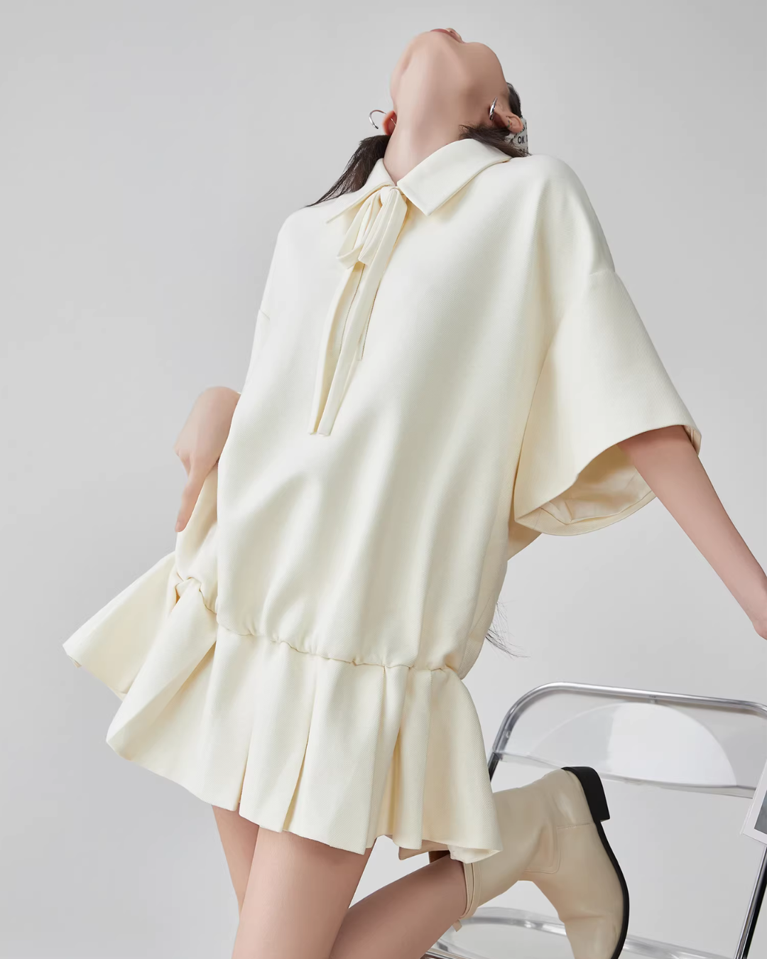 Bow Shape Pleated Dress FER0091