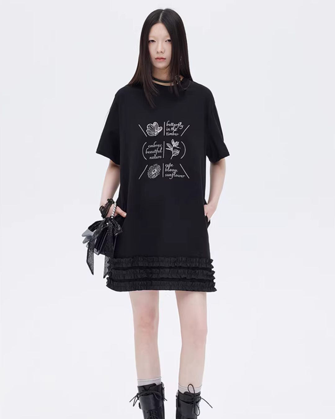 Ruffle Lace T-Shirt Dress SHN0026