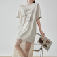 Flower Motif T-Shirt / Sparkling Mesh Skirt FER0151