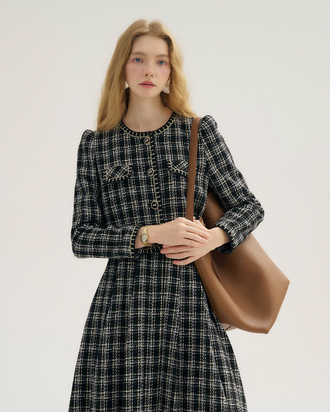 Plaid Tweed Jacket & Tweed Long Skirt SNT0010