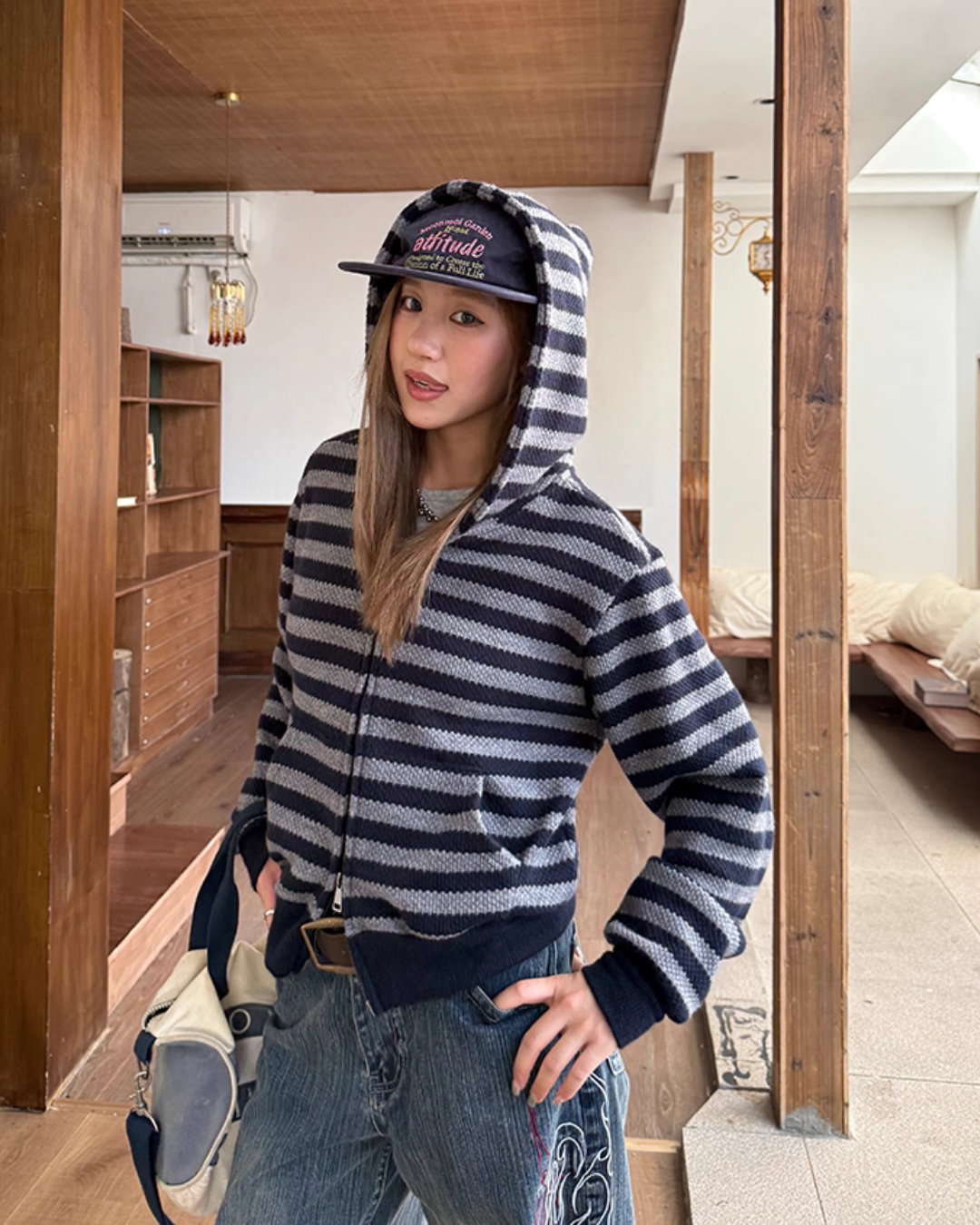 Stripe Knit Zip Hoodie CYE0086