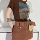 Two Color Graphic T-Shirt / Thick Belt Mini Skirt LLA0222