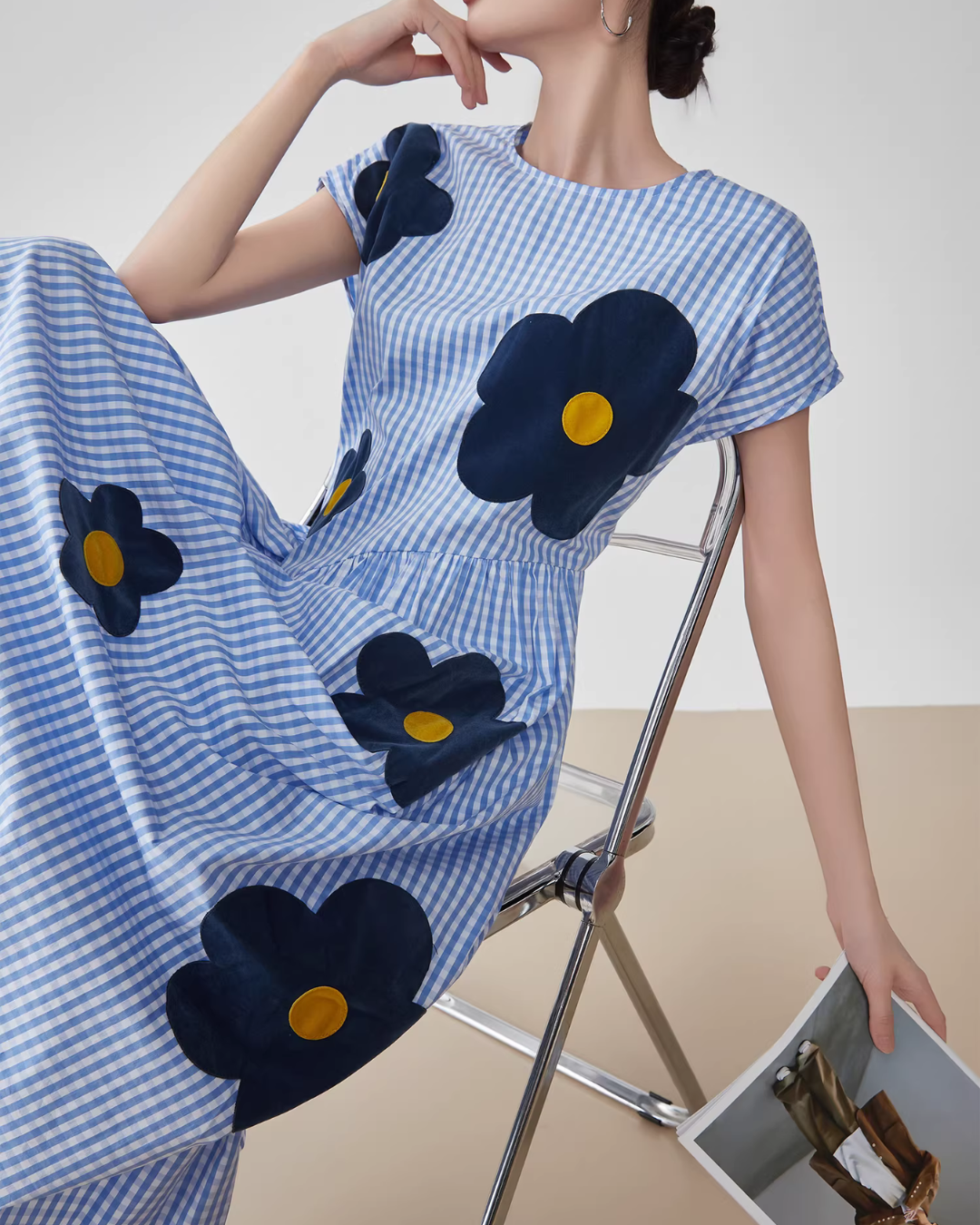 Floral Plaid Short-Sleeve Shirt Dress FER0092