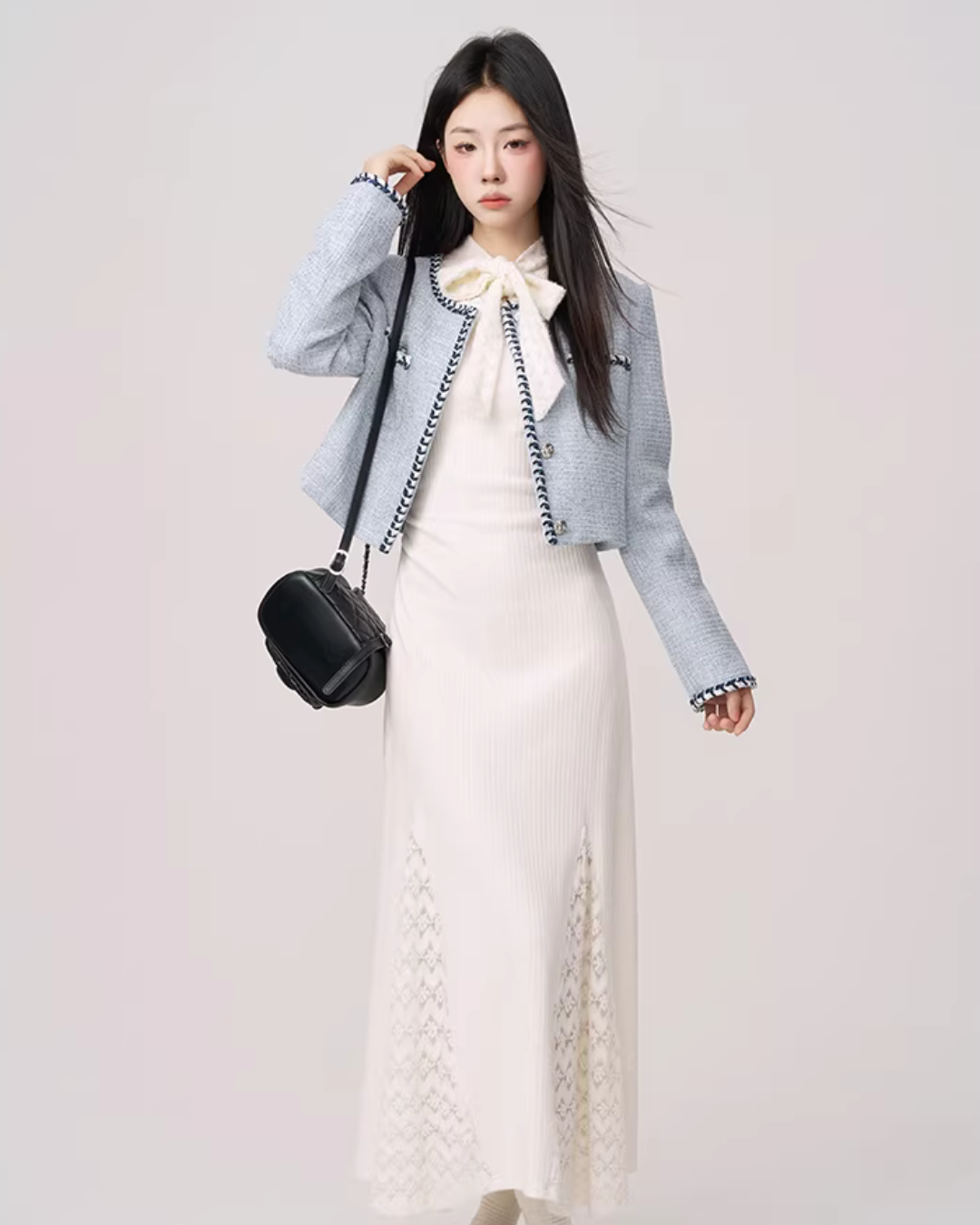 Color Contrast Stitch Tweed Jacket WDB0018