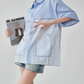 Blue Striped Patchwork Short-Sleeve Shirt FER0183