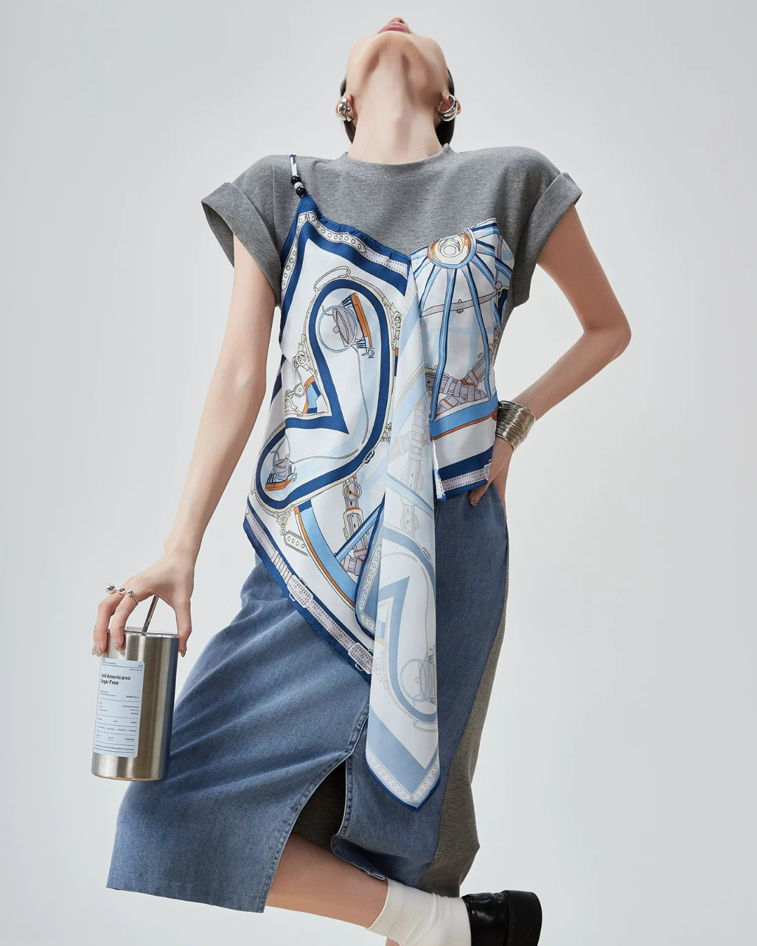 Printed Scarf Layered-Style Dress FER0291