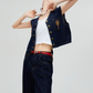 Palm Tree Embroidered Denim Vest / Wide Pants FER0303