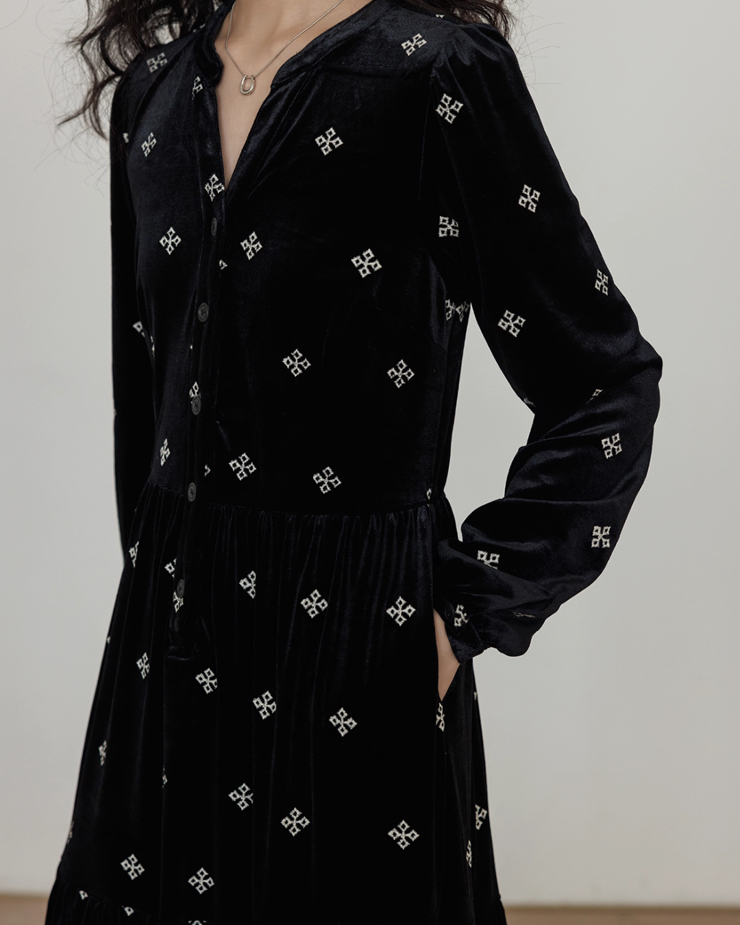 V-Neck Velvet Long Dress VAS0177