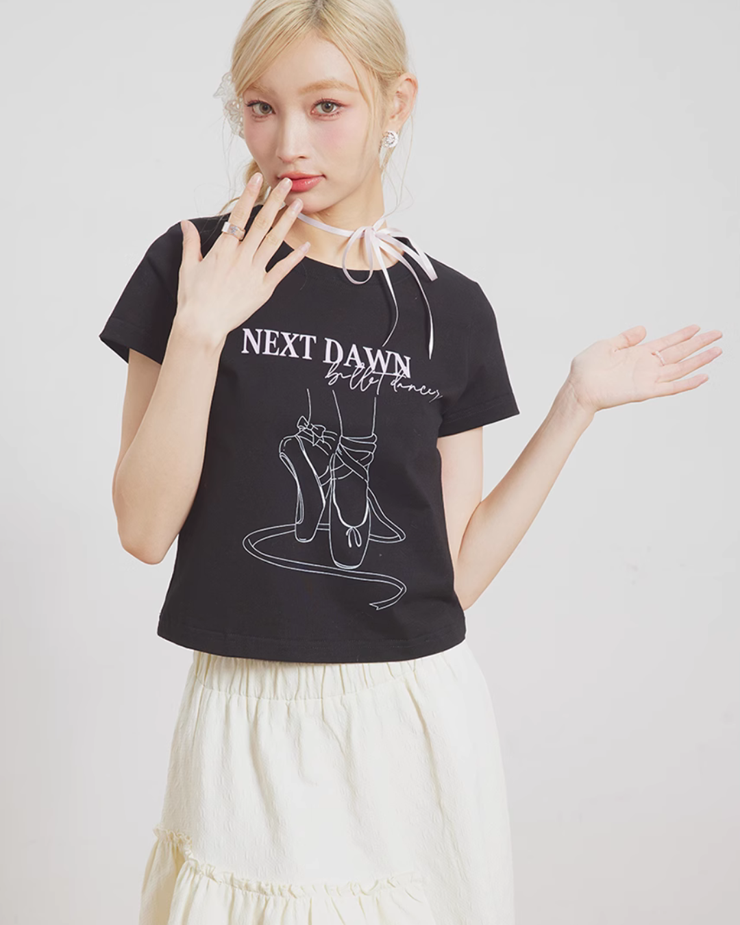 Ballet Shoes Print Short Sleeve T-Shirt NXD0004