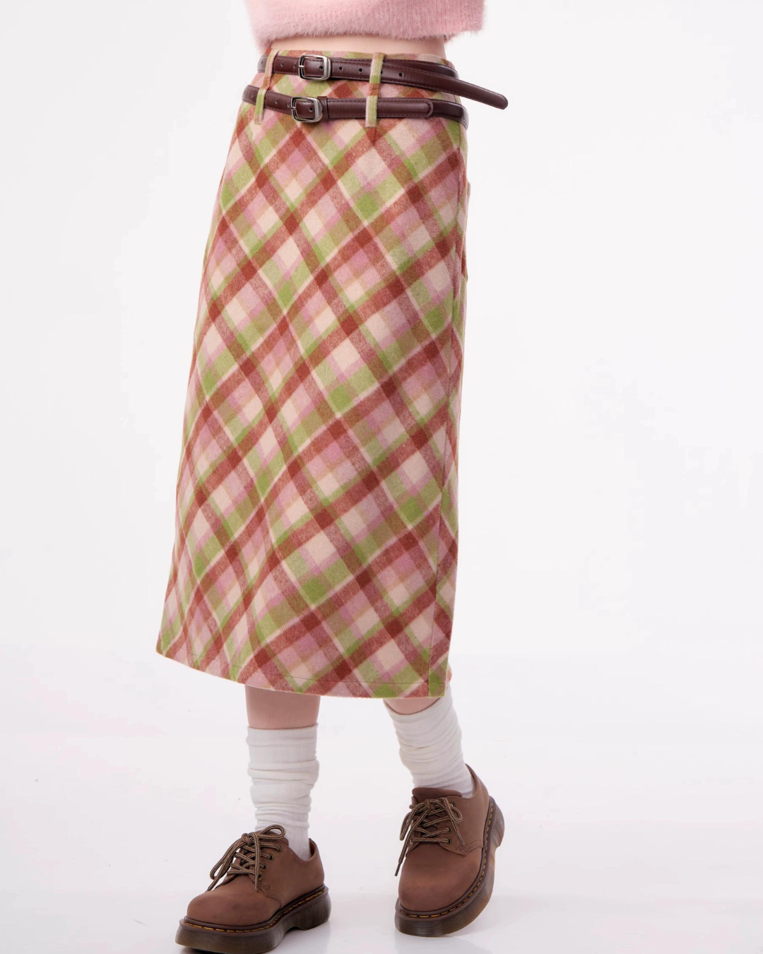 High Waist Plaid Wool Skirt ZZF0301