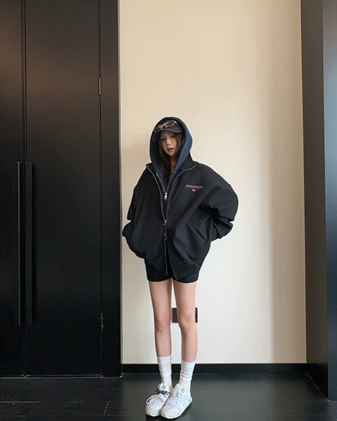 Labeled Button Double Zip Hoodie YLS1076