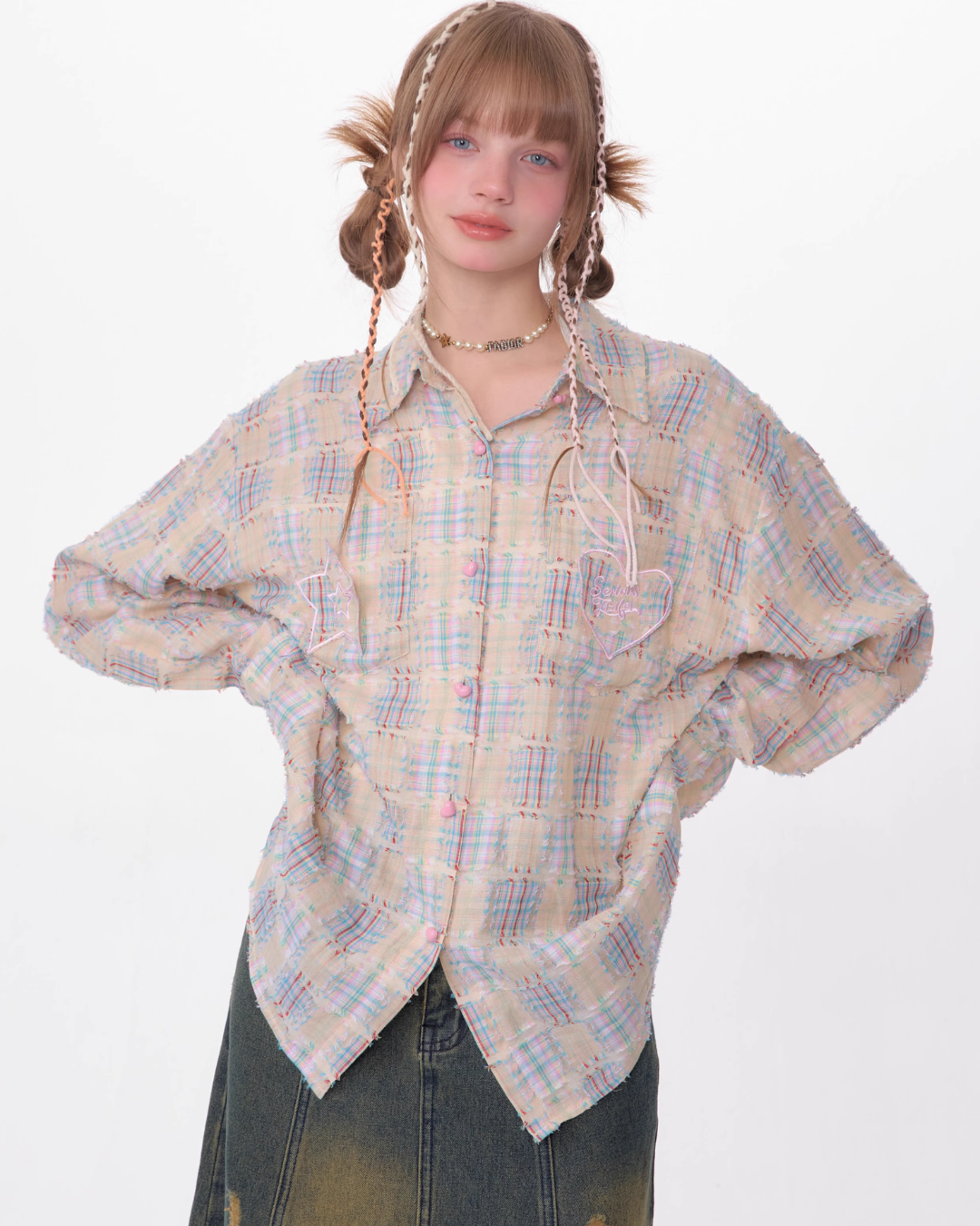 Heart Button Plaid Shirt ZZF0356