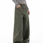 Floral Embroidery Wide Denim Pants ICM0116