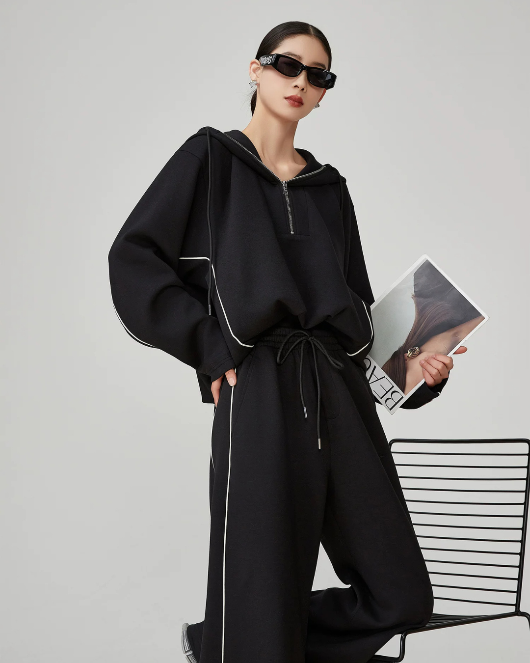 Half-Zip Sailor Collar Top / Wide Pants FER0374