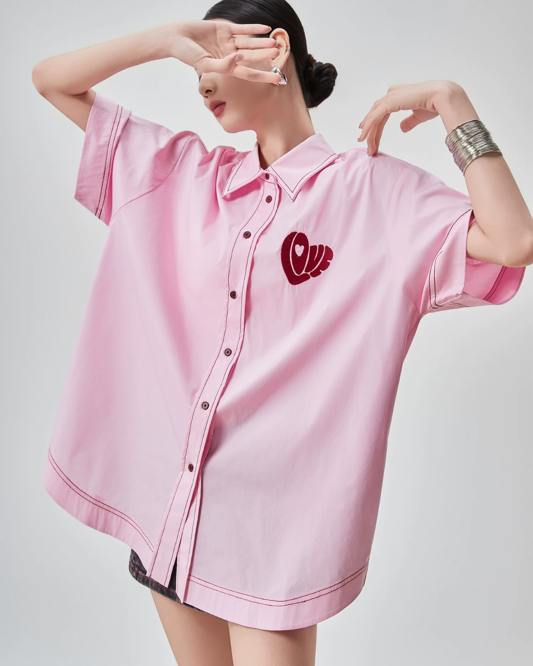 Heart Embroidery Short-Sleeve Shirt FER0176