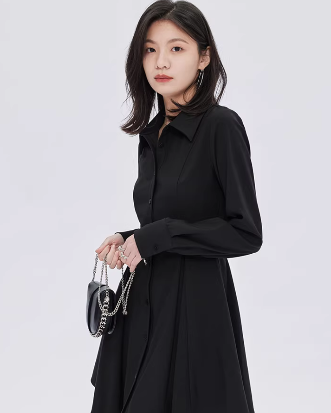 Fitted Long-Sleeve Shirt Mini Dress SHN0056