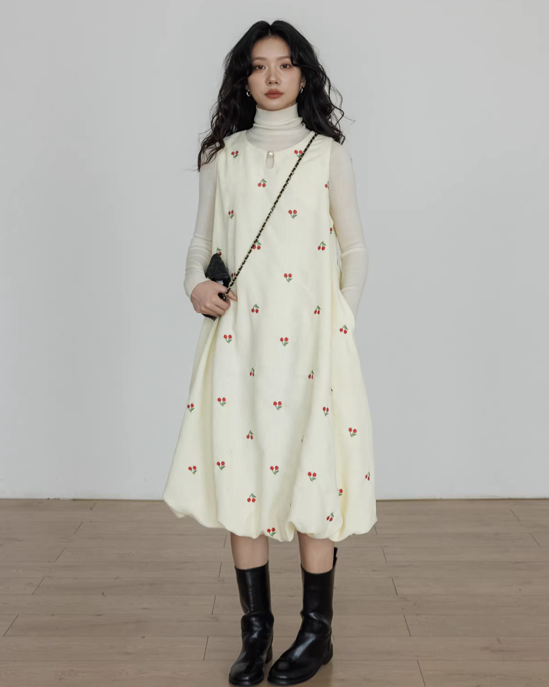 Crew Neck Cherry Vest Dress VAS0187