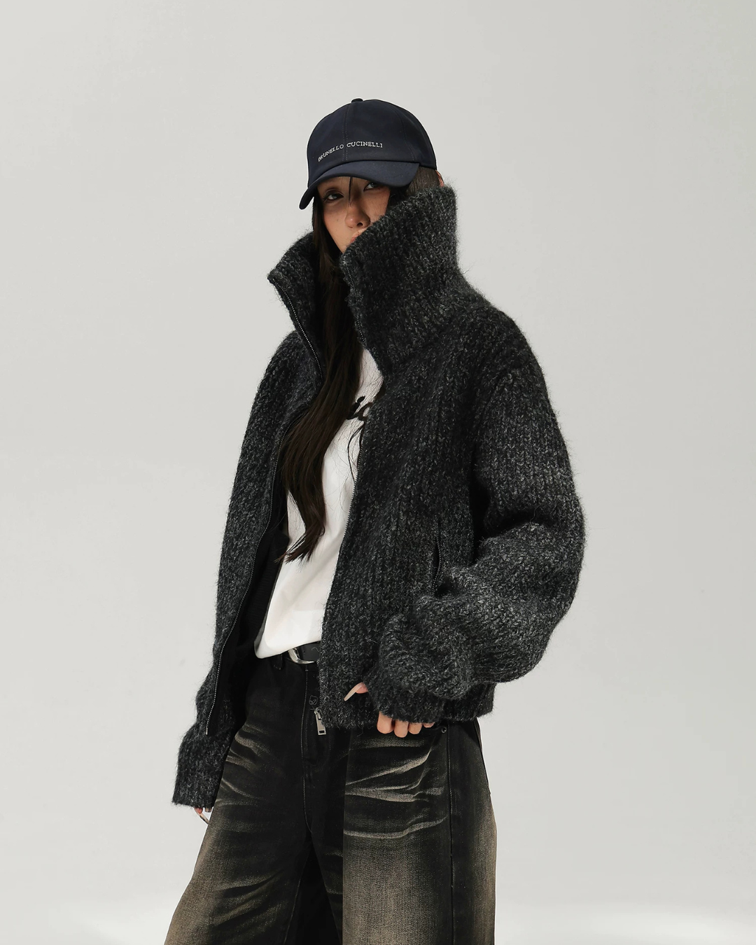Oversized Knit Zip-Up Jacket ACS0388